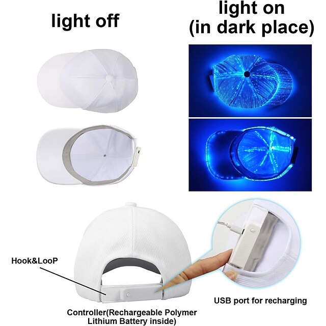 Fiber Optic Cap LED Hat with 7 Colors Luminous Glowing EDC Baseball