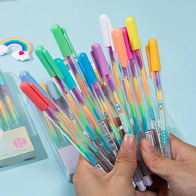  6pcs stylos gel dégradé arc-en-ciel couleurs scintillantes