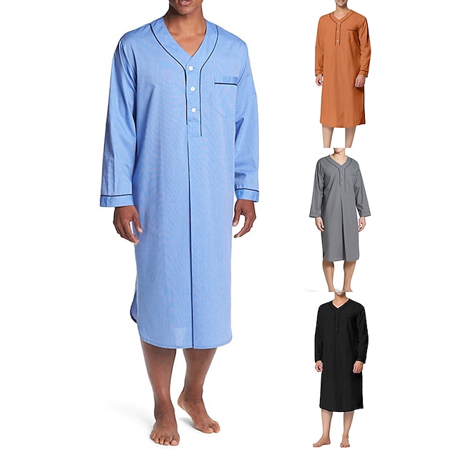  Homens Pijamas Loungewear Camisola Roupa de Dormir 1 pc Cor imaculada Moda Conforto Macia Casa De Cama Poliéster Respirável Decote em V-wire Manga Longa Básico Primavera Outono Preto Branco