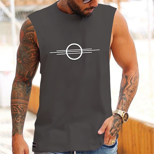  Herre symbol Sirkelformet Singleter Vest topp Underskjorte Uformell stil Klassisk Stil Ermeløs T skjorte Crew-hals Skjorte Sport Lettvekt Stor og høy Feriereise Avslappet Daglig Svart Hvit Navyblå