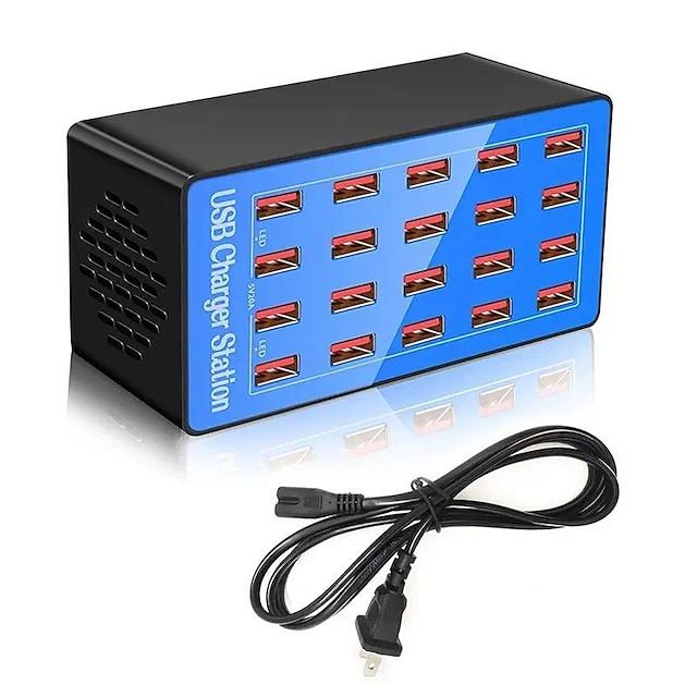  USB Charger Station 100W5V20A 20-Port Fast Charging Socket Multi-port Multi-function Universal Fast Adapter for Multiple Devices Smart Mobile Phone Tablet Laptop Computer Camera Headphone
