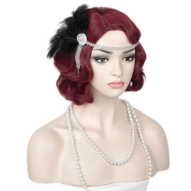 1920s Flapper Wavy Wig with Headband Finger Wavy Vintage Wig 20s curly ...