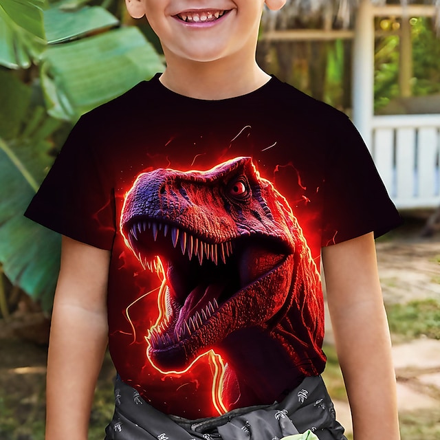  Drenge 3D Grafisk Dyr Dinosaurus T-shirt Kortærmet 3D-udskrivning Sommer Forår Aktiv Sport Mode Polyester Børn 3-12 år udendørs Afslappet Daglig Regulær