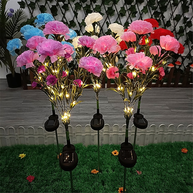  Solar Carnation LED Lights Outdoor Garden Balcony Decoration Lights LED Waterproof Lawn Night Lights Imitation Plant Lights Holiday Party Atmosphere Lights