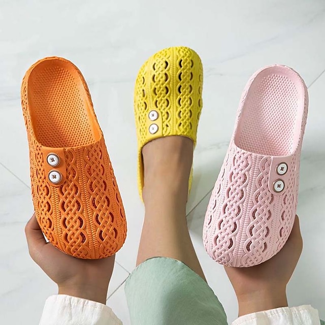  Women's Sandals Slippers House Slippers Comfort Shoes Outdoor Home Daily Solid Color Summer Flat Heel Round Toe Fashion Casual Comfort PVC Loafer White Yellow Pink