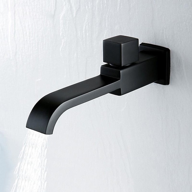  Torneira preta minimalista para pia de lavanderia com bico longo, montagem na parede, uma alça, torneira para lavatório de um furo, torneira comercial para enchimento de panela de banheira, apenas