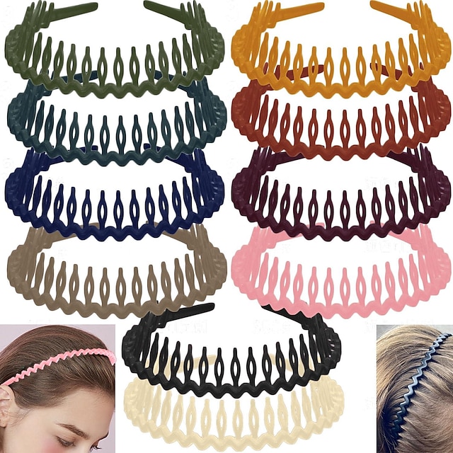  1PC  Non Slip Fashion Effortless Plastic Headbands with Teeth Comb Skinny Hair Bands for Women Men Teen Girls, Long Teeth Morandi