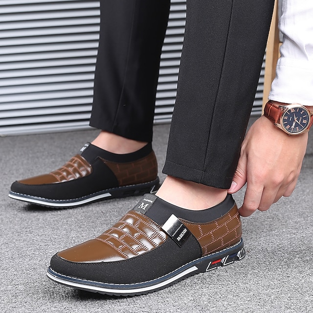 Sleek Black Men's Dress Loafers - Modern Design with Plaid Detail and ...