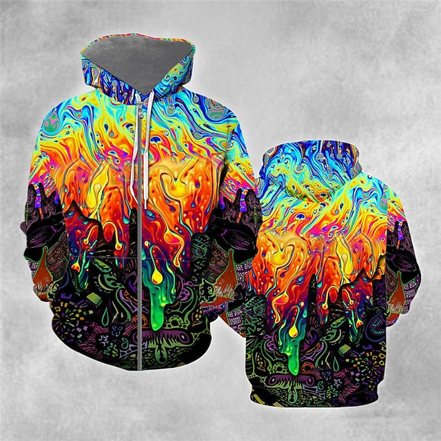  Men's Full Zip Hoodie Jacket Orange Hooded Color Block Abstract Graphic Prints Zipper Print Sports & Outdoor Daily Sports 3D Print Streetwear Designer Casual Spring &  Fall Clothing Apparel Hoodies