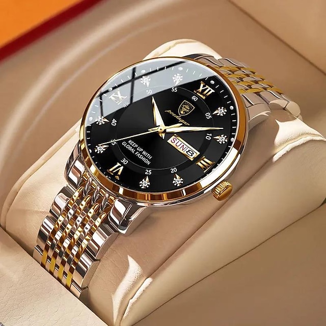  pánské křemenné hodinky poedagar z nerezové oceli luxusní tlačítko skryté spony vodotěsné svítící datum týden sportovní quartzové hodiny business náramkové hodinky