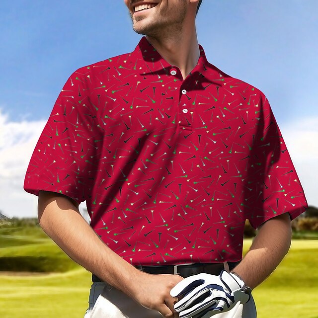 Acegolfs Men's Golf Polo Shirt Golf Shirt Button Up Polo Wine Red White ...