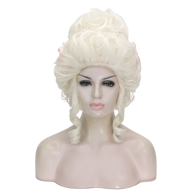  Aicos Ladies 18th Century White Blonde Curly Costume Wig Updo Halloween Cosplay Wig Adult Women Victorian Dress Costume Wig