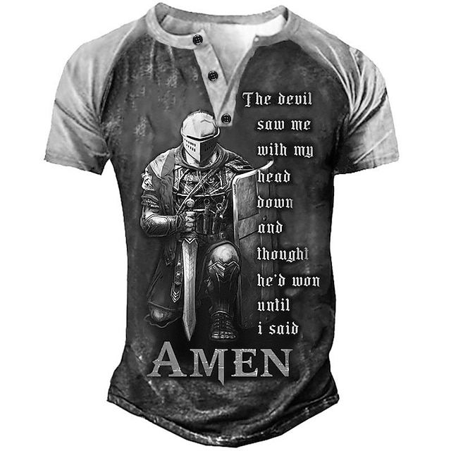 Mens T Shirt Tee Henley Shirt Graphic Tee Slogan T Shirts Templar Cross Soldier Henley Navy 1992