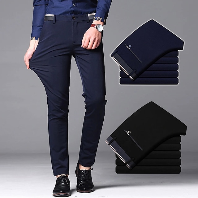  Hombre pantalones de traje Pantalones Empresa Bolsillo Pierna recta Plano Comodidad Transpirable Longitud total Formal Boda Negocio Moderno Casual Negro Azul Oscuro Elástico