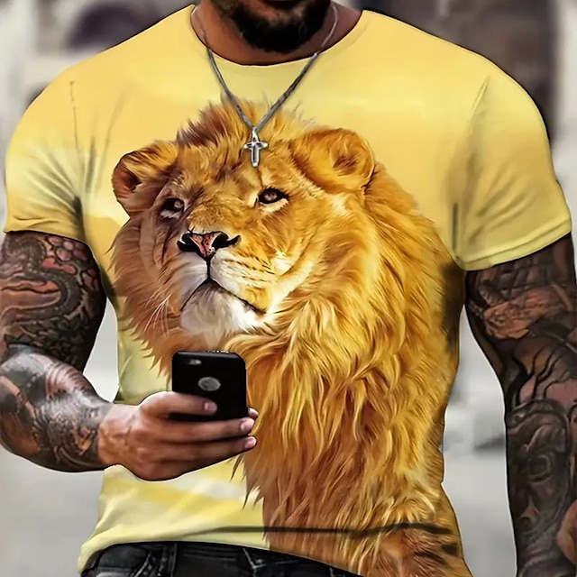  Herren T Shirt Graphic Tier Löwe Rundhalsausschnitt Bekleidung 3D-Druck Outdoor Täglich Kurzarm Bedruckt Vintage Modisch Designer