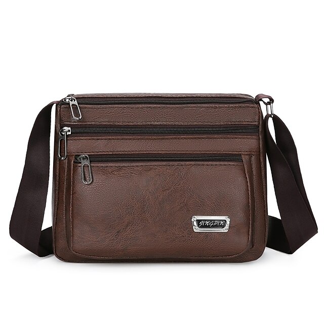  Men's Crossbody Bag Shoulder Bag Messenger Bag PU Leather Daily Holiday Zipper Adjustable Large Capacity Waterproof Solid Color Black Brown khaki