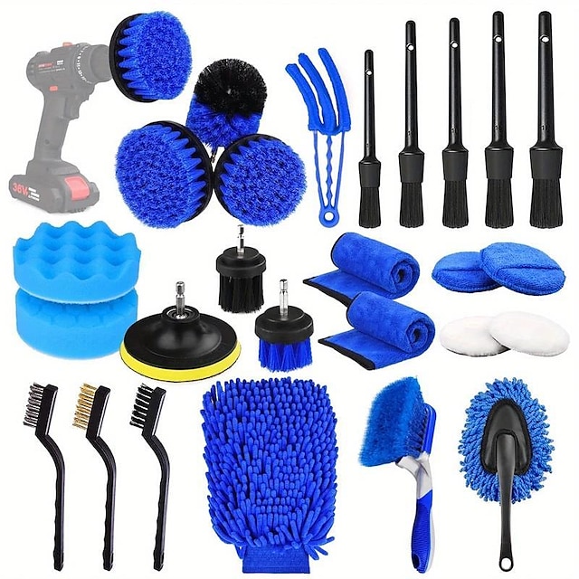  26 Pcs Car Beauty Cleaning Tools Tire Detailing Brush Polishing Sponge Cleaning Set Car Care Sponges Cloths Brushes Kit