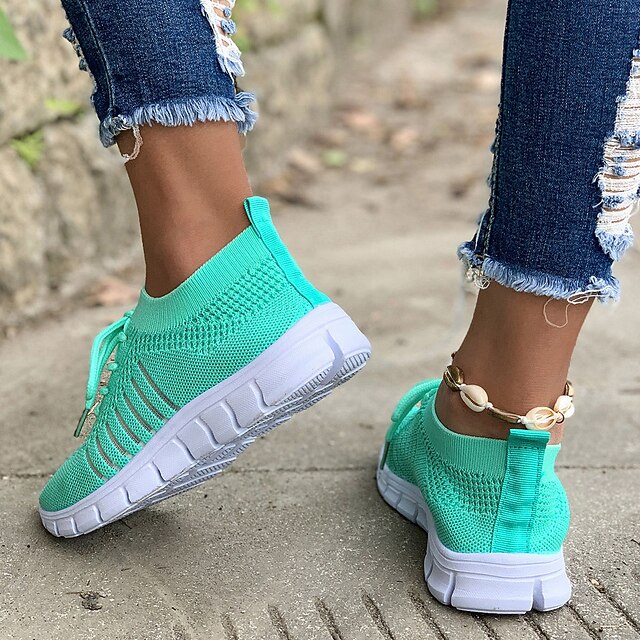 Women's Black Knit Sneakers with White Sole for Running and Casual Wear