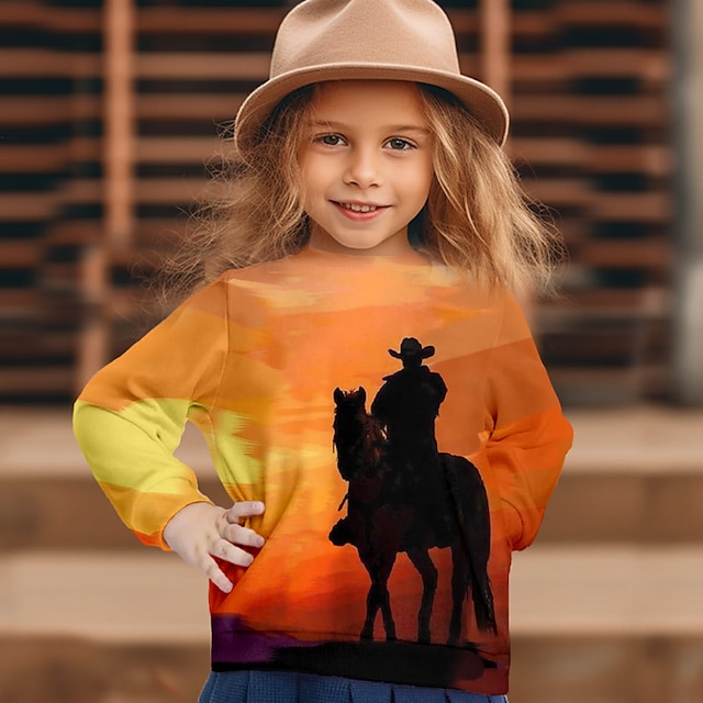  Girls' 3D Graphic Horse Sweatshirt Long Sleeve 3D Print Summer Fall Fashion Streetwear Daily Polyester Kids 3-12 Years Outdoor Casual Daily Regular Fit