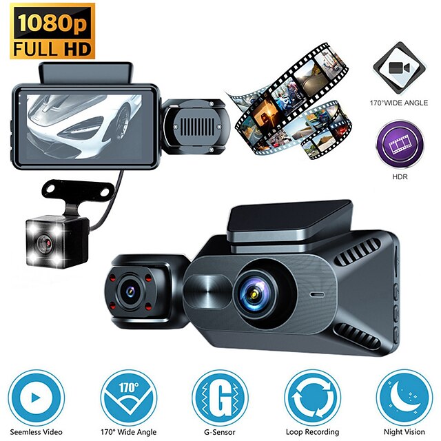  T739 1080p Novo Design / HD / Gravação automática de inicialização DVR de carro 170 Graus Ângulo amplo 3 polegada IPS Dash Cam com Visão Nocturna / G-Sensor / Modo de Estacionamento 4 LEDs