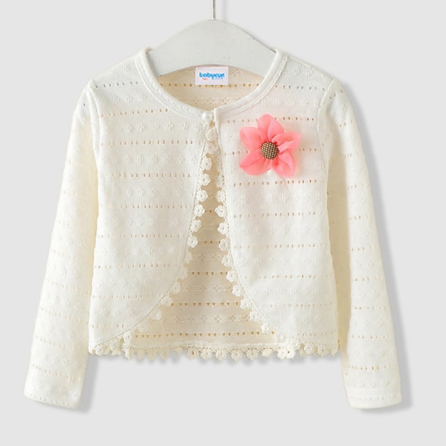  Kids Girls' Cardigan Floral Outdoor Long Sleeve Lace Fashion Cotton 3-7 Years Summer White Yellow Pink
