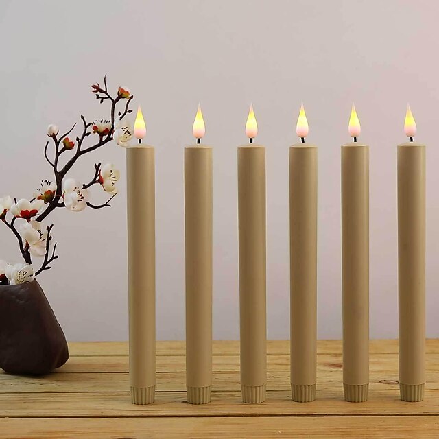  6個 LEDテーパーキャンドル炎 LED電子キャンドル温かい黄色の光 吸盤付きクリスマスホリデーお正月窓暖炉装飾 ハロウィン用
