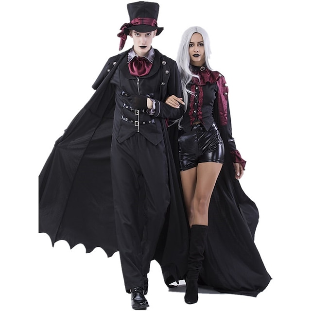  Cosplay Vampyr Pars kostymer Herr Dam Film-cosplay Cosplay Maskerad Svart Kappa Väst Byxor Halloween Karnival Maskerad Polyester
