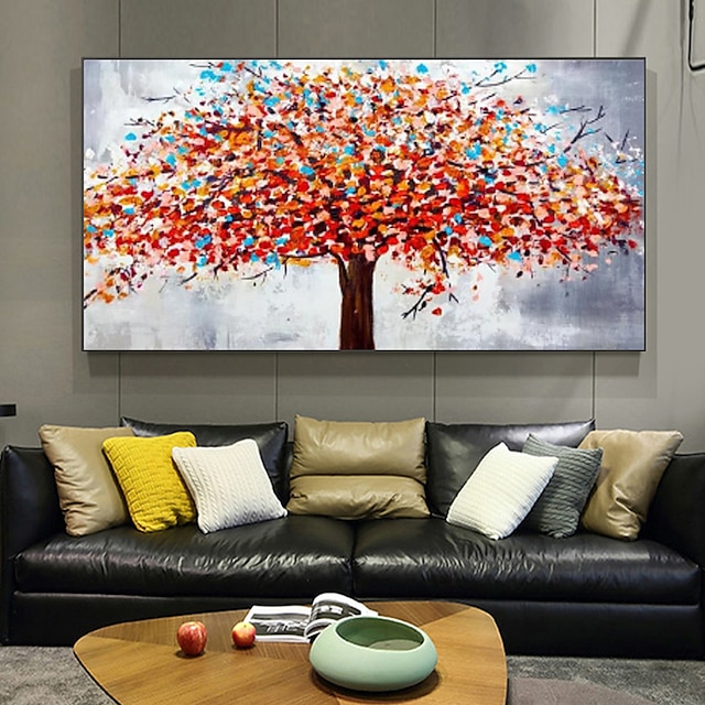  אבסטרקט מודרני יוקרתי עצי חיים אדומים ציור נוף ציור יד על קנבס תמונות קיר לעיצוב הבית בסלון (ללא מסגרת)