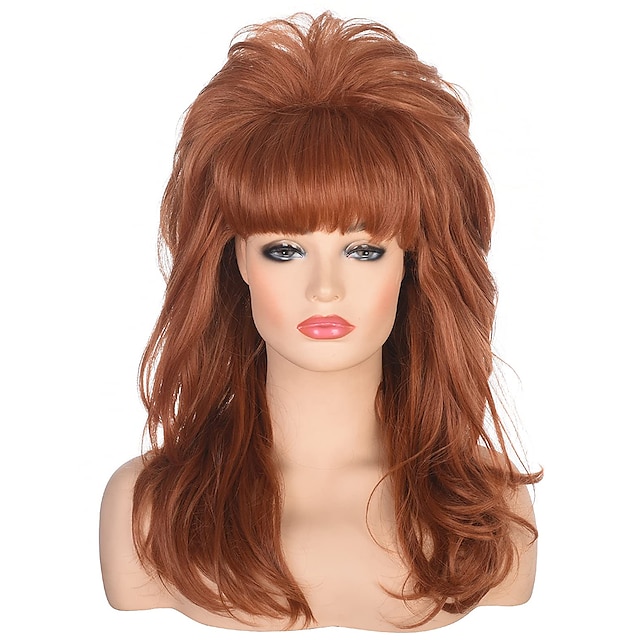  80s Women Peggy Bundy Beehive Wig Long Wavy Ginger Bouffant Synthetic Hair wigs for Married Housewife Big Red Vintage Costume Cosplay Halloween Party