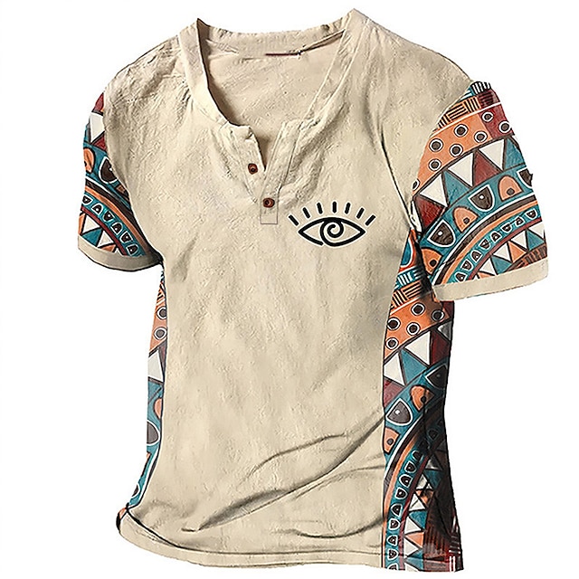  Hombre Camiseta Henley Shirt Graphic Bloque de color Tribal Escote en Pico Ropa Impresión 3d Exterior Diario Manga Corta Estampado Design Étnico Clásico Casual