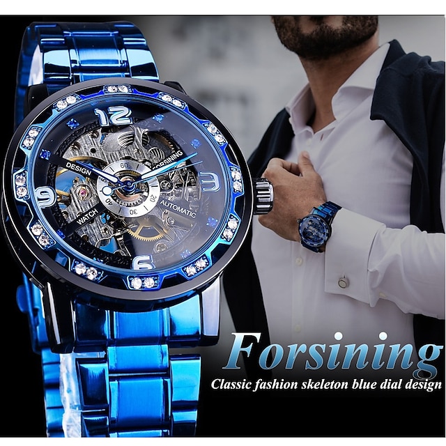  forsining pánské mechanické hodinky luxusní velký ciferník módní business automatické hodinky samonatahovací svítící kalendář hodinky z nerezové oceli pánské hodiny