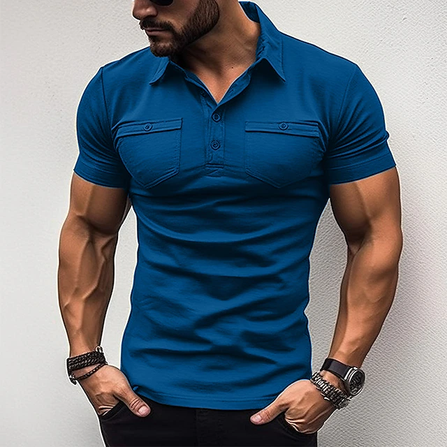 Men's Polo Shirt Golf Shirt Casual Holiday Lapel Short Sleeve Fashion Basic Plain Classic Summer Regular Fit Black Army Green Navy Blue Grey Polo Shirt 6