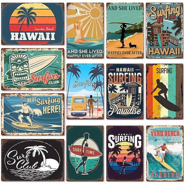 1pc Beach Metal Tin Sign Summer Beach Tin Sign Vintage Beach Signs Wall ...