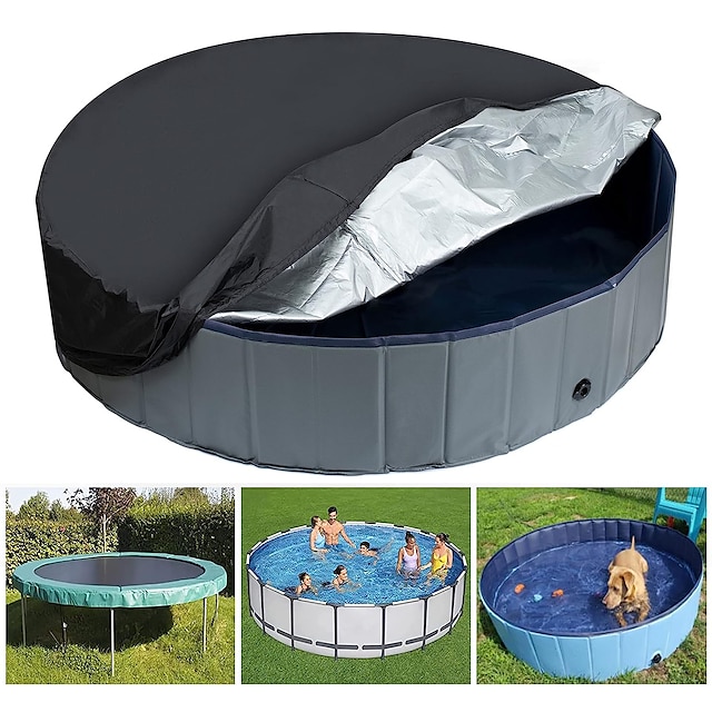  Husă rotundă pentru piscină pentru câini, husă pliabilă pentru piscină pentru animale de companie, husă de protecție impermeabilă, rezistentă la praf și lavabilă, cu design cu șnur