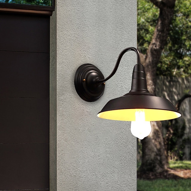  Lámpara de granero para interiores y exteriores, resistente al agua, de cuello de cisne negro, aplique de pared industrial vintage para almacén, iluminación de porche de pared de granja moderna, 110-240 V