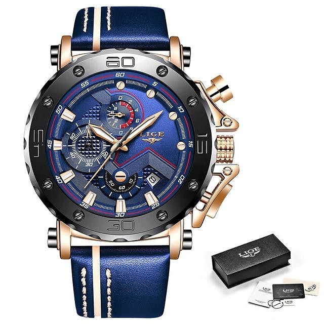  LIGE Watch Men Business Sport Quartz Clock Leather Mens Watches Luxury Gold Waterproof Fashion Watch Relogio Masculino