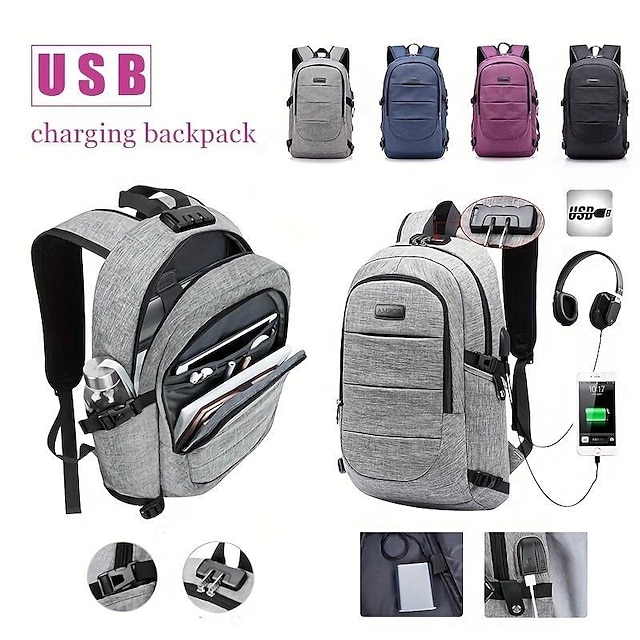  1pc Large Capacity Laptop Storage Backpack Schoolbag For Outdoor Camping Travel Anti-theft Waterproof Sports Bag With USB Charging Port Father's Day Gift Birthday Gift