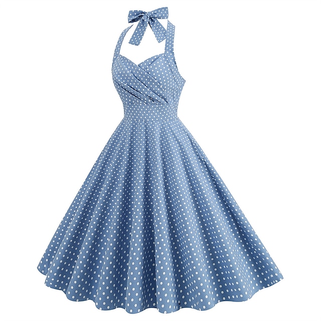 Retro Vintage 1950s Rockabilly A Line Dress Swing Dress Halter Flare Dress Womens Polka Dot 3901