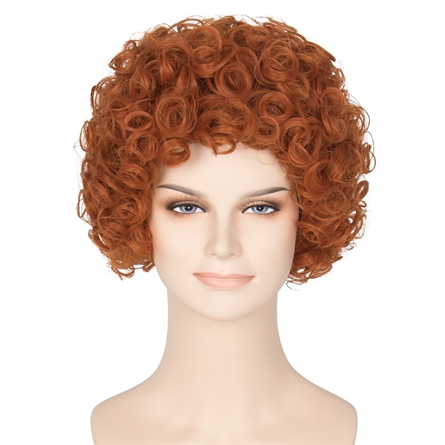  Adult Wig Short Curly Reddish Orange Wig Halloween Cosplay Costume Wig