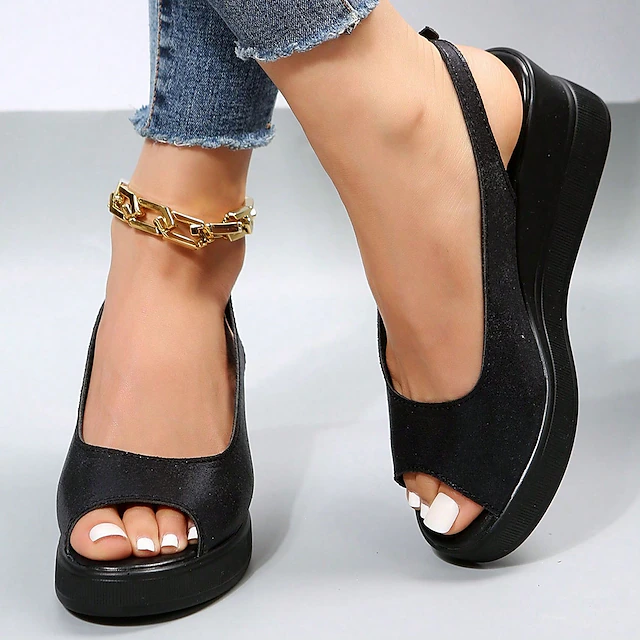 Women's Black Slingback Open-Toe Sandals – Comfortable Platform Design for Casual Summer Wear 8