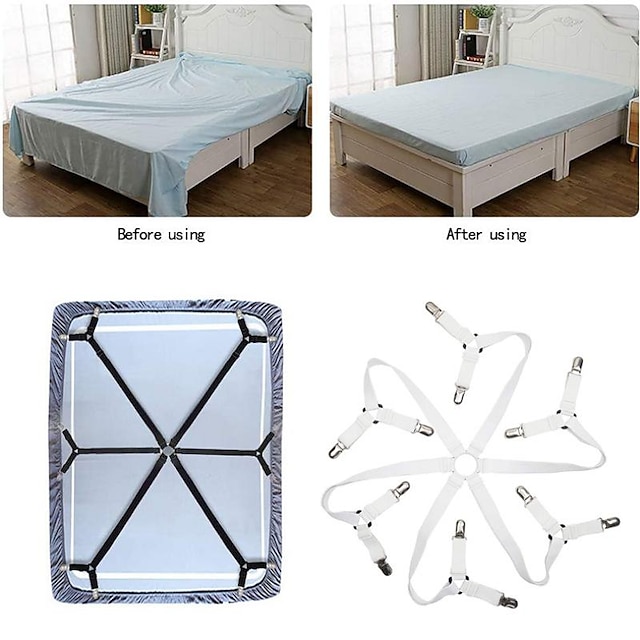  support de drap de lit réglable avec 12 clips, fixateurs de couette, support de drap de lit élastique réglable pour draps housses de matelas housses de coussin de canapé clips de feuille