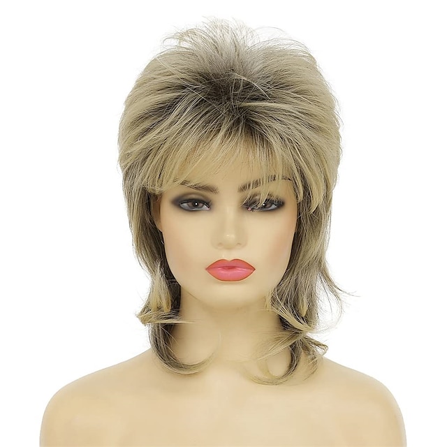  Dai Cloud Blonde Mullet Wig for Women Shaggy Shoulder Length Layered Wig 70s 80s Wigs Cosplay Daily Hair Wigs Halloween Wig