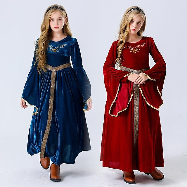 halloween cosplay medieval retro court aristocratic ball costume children's suede bell sleeve dress