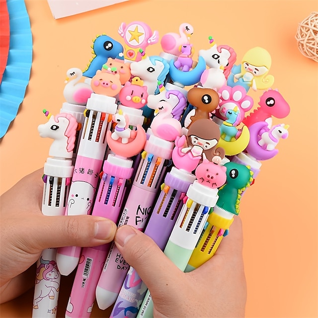  1 יחידה חמוד 10 צבעים צורה שקופה עט כדור נשלף מתנת עט מעבורת בעלי חיים חמוד לילדים, ציוד חזרה לבית הספר