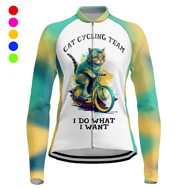  21Grams Women's Cycling Jersey Long Sleeve Bike Top with 3 Rear Pockets Mountain Bike MTB Road Bike Cycling Breathable Quick Dry Moisture Wicking Reflective Strips Violet Pink Blue Graphic Sports