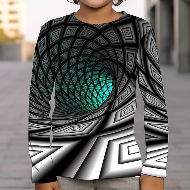 Pojkar 3D Grafisk 3D Print T-shirt Långärmad 3D-tryck Sommar Vår Höst Sport Mode Streetwear Barn 3-12 år Utomhus Ledigt Dagligen Normal