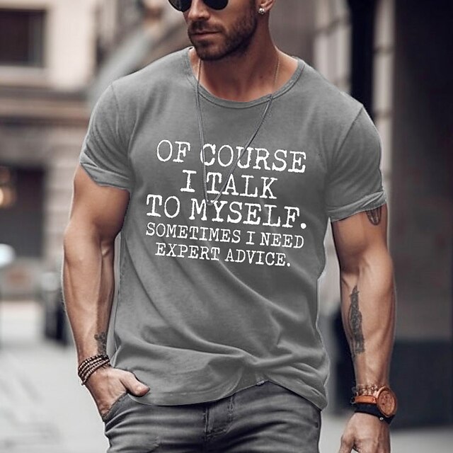  Bărbați Scrisă Imprimeu Grafic Tricou Tricouri grafice Bumbac Manșon scurt Grafic Cămaşă Heather Grey Negru Alb Tricou confortabil În aer liber Stradă Îmbrăcăminte de designer de modă