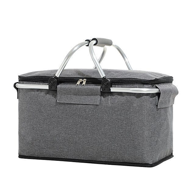 24L 高品質ピクニック断熱折りたたみハンドルピクニックバスケットクーラーキャンプピクニックバスケット - 食料品バスケット - ランドリーバスケット - マーケットバスケット - 断熱強力アルミニウムフレームバスケット オックスフォード布