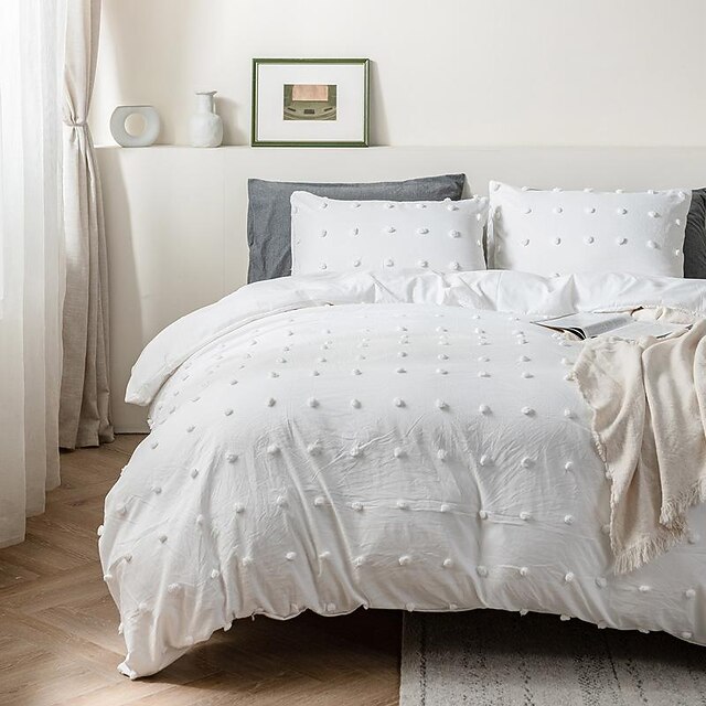 Pom Pom Duvet Cover 3 Piece Boho Bohemian Farmhouse Microfiber