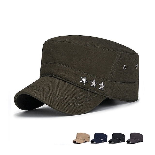  Ανδρικά Επίπεδο καπέλο Στρατιωτικό Καπ Καπέλο Cadet Μαύρο Βαθύ μπλε Βαμβάκι Ταξίδια Στυλ Παραλίας ΕΞΩΤΕΡΙΚΟΥ ΧΩΡΟΥ Διακοπές Σκέτο Προσαρμόσιμη
